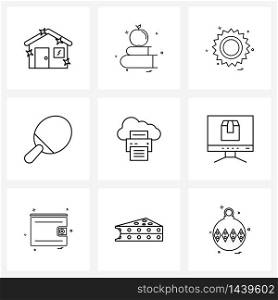 9 Universal Line Icons for Web and Mobile cloud and fax, outdoor, sun, hobby, activities Vector Illustration