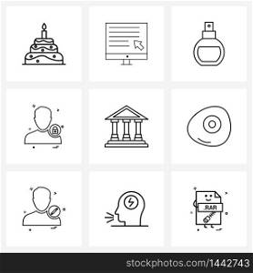 9 Universal Line Icons for Web and Mobile dollar, banking, makeup, bank, avatar Vector Illustration