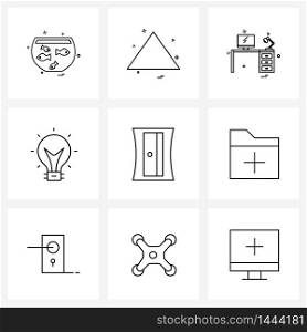 9 Universal Line Icons for Web and Mobile education, light bulb, light, table Vector Illustration