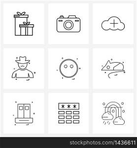 9 Universal Line Icons for Web and Mobile emote, village, cloud, human, avatar Vector Illustration