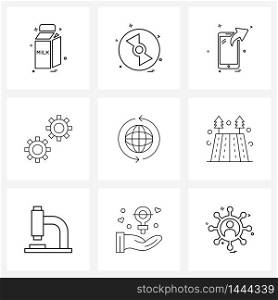 9 Universal Line Icons for Web and Mobile exchange, banking, smart phone, settings, money Vector Illustration