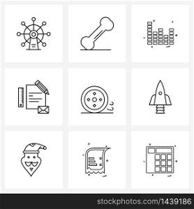 9 Universal Line Icons for Web and Mobile race, auto, bar, pencil, file Vector Illustration