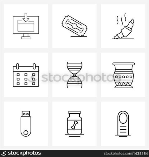 9 Universal Line Icons for Web and Mobile science, dna, baking, month, date Vector Illustration