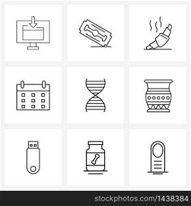 9 Universal Line Icons for Web and Mobile science, dna, baking, month, date Vector Illustration