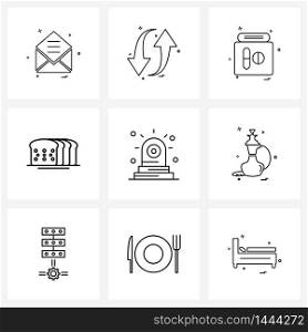 9 Universal Line Icons for Web and Mobile siren, food, rotate, bread, medical Vector Illustration
