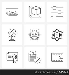 9 Universal Line Icons for Web and Mobile user interface, outside, interaction, outdoors, tree Vector Illustration
