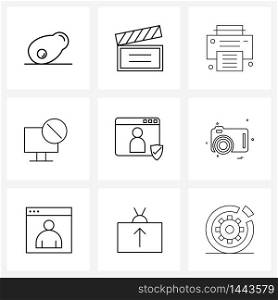 9 Universal Line Icons for Web and Mobile user profile, error, print, desktop, block Vector Illustration