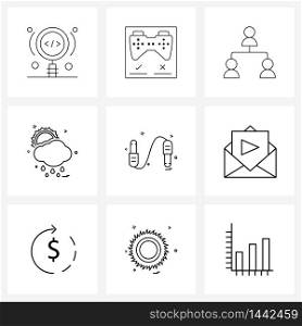 9 Universal Line Icons for Web and Mobile, weather, teaching, sun, team Vector Illustration