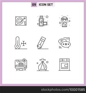 9 Universal Outline Signs Symbols of achievement, thermometer, wine, temperature, drink Editable Vector Design Elements