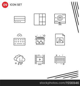 9 Universal Outline Signs Symbols of advertising, type, glass, keyboard, valentine Editable Vector Design Elements
