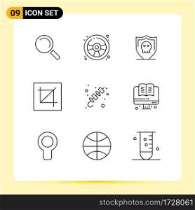 9 Universal Outline Signs Symbols of bbq, tool, security, layout, design Editable Vector Design Elements