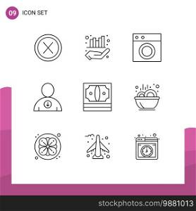 9 Universal Outline Signs Symbols of business, next, hand, down, machine Editable Vector Design Elements