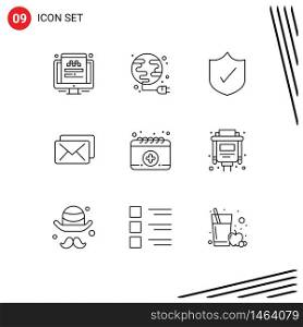 9 Universal Outline Signs Symbols of cable, calendar, antivirus, appointment, mail Editable Vector Design Elements
