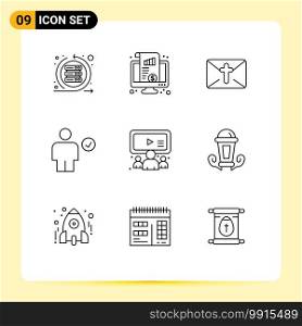 9 Universal Outline Signs Symbols of complete, body, chart, avatar, holiday Editable Vector Design Elements
