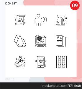 9 Universal Outline Signs Symbols of ecommerce, science, back to school, learn, biology Editable Vector Design Elements