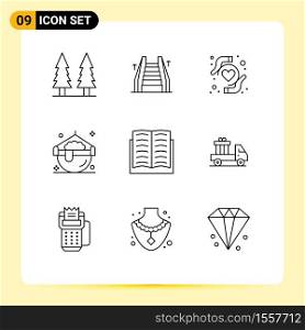 9 Universal Outline Signs Symbols of education, achievement, health insurance, pot, halloween Editable Vector Design Elements