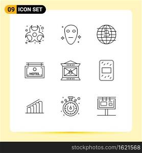 9 Universal Outline Signs Symbols of l&, direction, bitcoin, board, hotel Editable Vector Design Elements