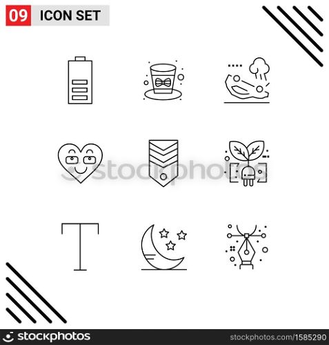 9 Universal Outline Signs Symbols of like, love, holiday, heart, flipped Editable Vector Design Elements