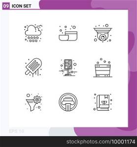 9 Universal Outline Signs Symbols of map, city, cctv, summer, ice Editable Vector Design Elements