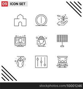 9 Universal Outline Signs Symbols of money, management, info, finance, flowers Editable Vector Design Elements