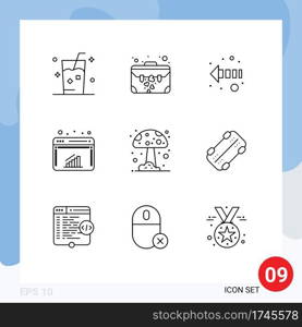 9 Universal Outline Signs Symbols of mushroom, web, suit case, internet, chart Editable Vector Design Elements