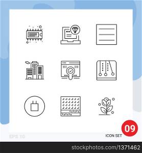 9 Universal Outline Signs Symbols of pack, search, develop, web, business Editable Vector Design Elements