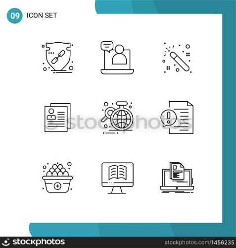 9 Universal Outline Signs Symbols of personal, delete, meeting, contact, profile Editable Vector Design Elements