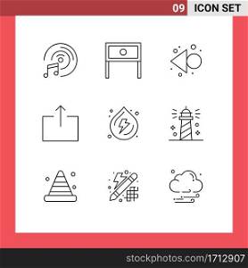 9 Universal Outline Signs Symbols of power, spring, arrow, droop, output Editable Vector Design Elements