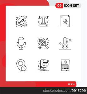 9 Universal Outline Signs Symbols of products, electronics, web, devices, paper Editable Vector Design Elements