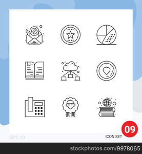 9 Universal Outline Signs Symbols of web, education, engine, book, seo Editable Vector Design Elements