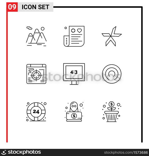 9 Universal Outlines Set for Web and Mobile Applications aspect ratio, business, expense, web, crypto Editable Vector Design Elements