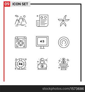 9 Universal Outlines Set for Web and Mobile Applications aspect ratio, business, expense, web, crypto Editable Vector Design Elements