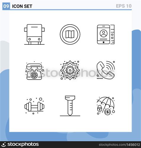 9 Universal Outlines Set for Web and Mobile Applications call, phone, mapquest, communication, service Editable Vector Design Elements