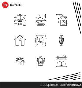 9 Universal Outlines Set for Web and Mobile Applications christmas, construction, tablet, buildings, apartment Editable Vector Design Elements