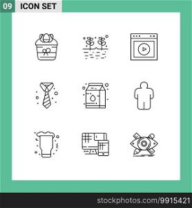 9 Universal Outlines Set for Web and Mobile Applications clothing, suit, grains, business, web Editable Vector Design Elements