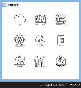 9 Universal Outlines Set for Web and Mobile Applications cloud, process, christmas, management, setting Editable Vector Design Elements