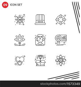 9 Universal Outlines Set for Web and Mobile Applications email, communication, life, chat, search Editable Vector Design Elements