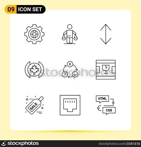 9 Universal Outlines Set for Web and Mobile Applications flow, tree, judgment, leaf, scale Editable Vector Design Elements