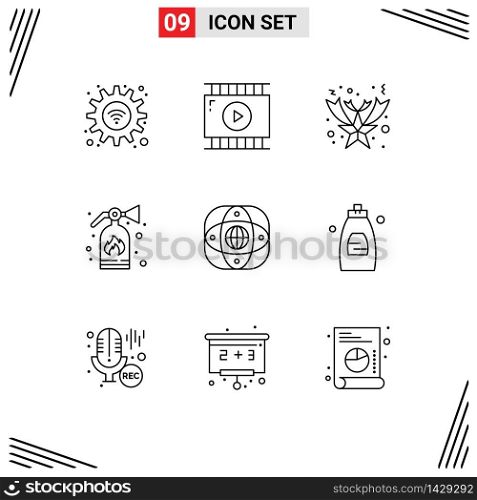 9 Universal Outlines Set for Web and Mobile Applications global, connection, christmas, artificial, fire Editable Vector Design Elements