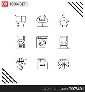 9 Universal Outlines Set for Web and Mobile Applications help, physics, data, education, biology Editable Vector Design Elements