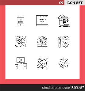 9 Universal Outlines Set for Web and Mobile Applications love, air, roasted turkey, briefcase, file Editable Vector Design Elements