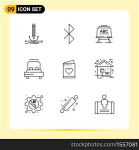 9 Universal Outlines Set for Web and Mobile Applications love, wedding, learining, love, bed Editable Vector Design Elements
