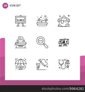 9 Universal Outlines Set for Web and Mobile Applications magnifier, code, halloween, machine, fax Editable Vector Design Elements