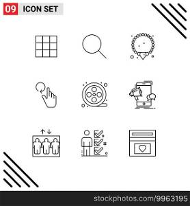 9 Universal Outlines Set for Web and Mobile Applications marketing, reel, mala, movie reel, reload Editable Vector Design Elements