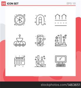 9 Universal Outlines Set for Web and Mobile Applications mobile, space, housing, signal, satellite Editable Vector Design Elements