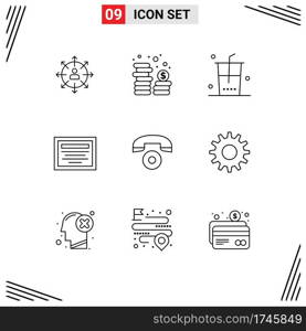 9 Universal Outlines Set for Web and Mobile Applications note, education, coins, shopping, food Editable Vector Design Elements