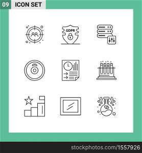 9 Universal Outlines Set for Web and Mobile Applications paper, data, database, bars, plates Editable Vector Design Elements