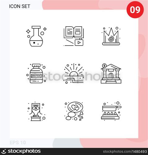 9 Universal Outlines Set for Web and Mobile Applications price, discount, best, bottle, gym Editable Vector Design Elements