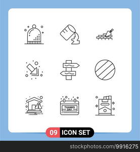 9 Universal Outlines Set for Web and Mobile Applications road, index, brickwork, right, arrow Editable Vector Design Elements