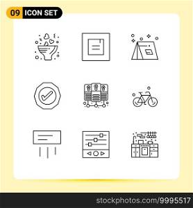 9 Universal Outlines Set for Web and Mobile Applications server hosting, tick, c&fire, success, logistic Editable Vector Design Elements